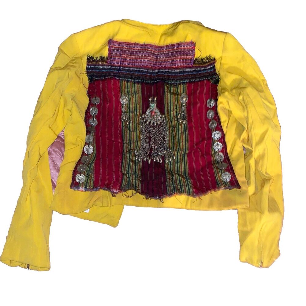 Vintage‎ Plein Sud Women Blazer 38/6 Made In France Yellow Chain Patchwork Rare
